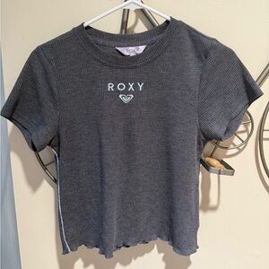 Roxy Charcoal Gray Ribbed Logo Cropped Tee Y2K Size M